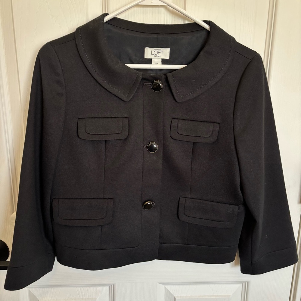LOFT Black Cropped Pocket Blazer
